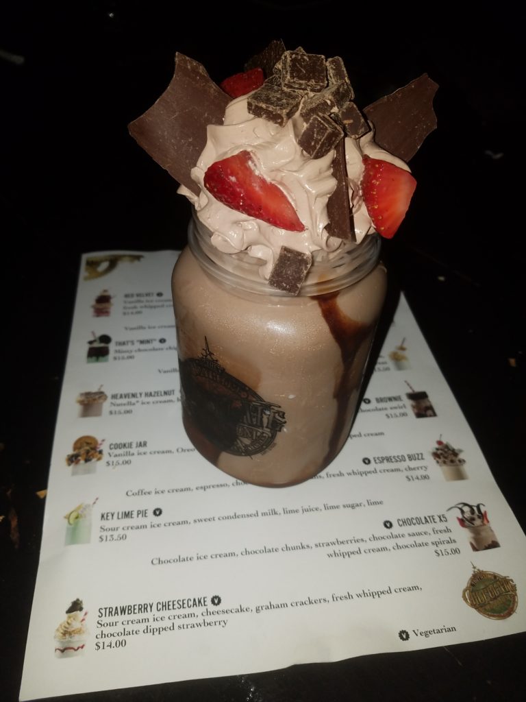 Chocolate shake on menu