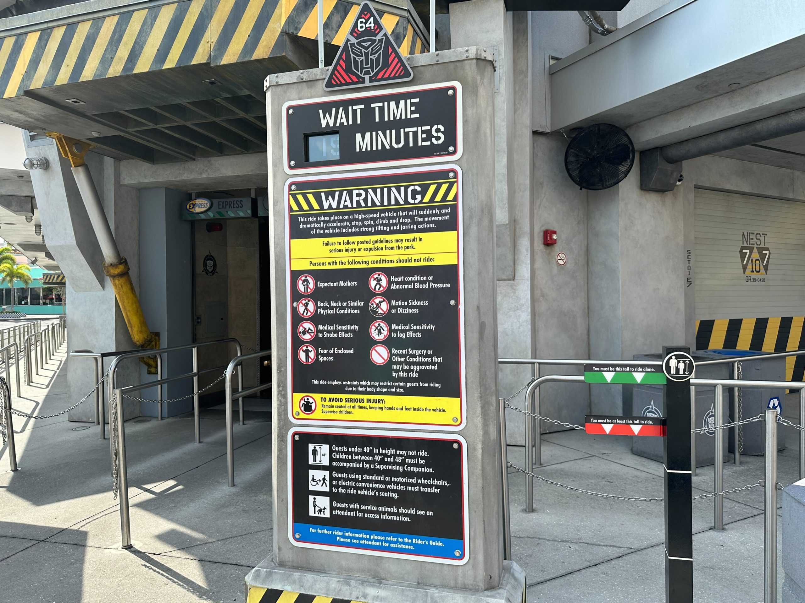 Transformers: The Ride 3D warning sign